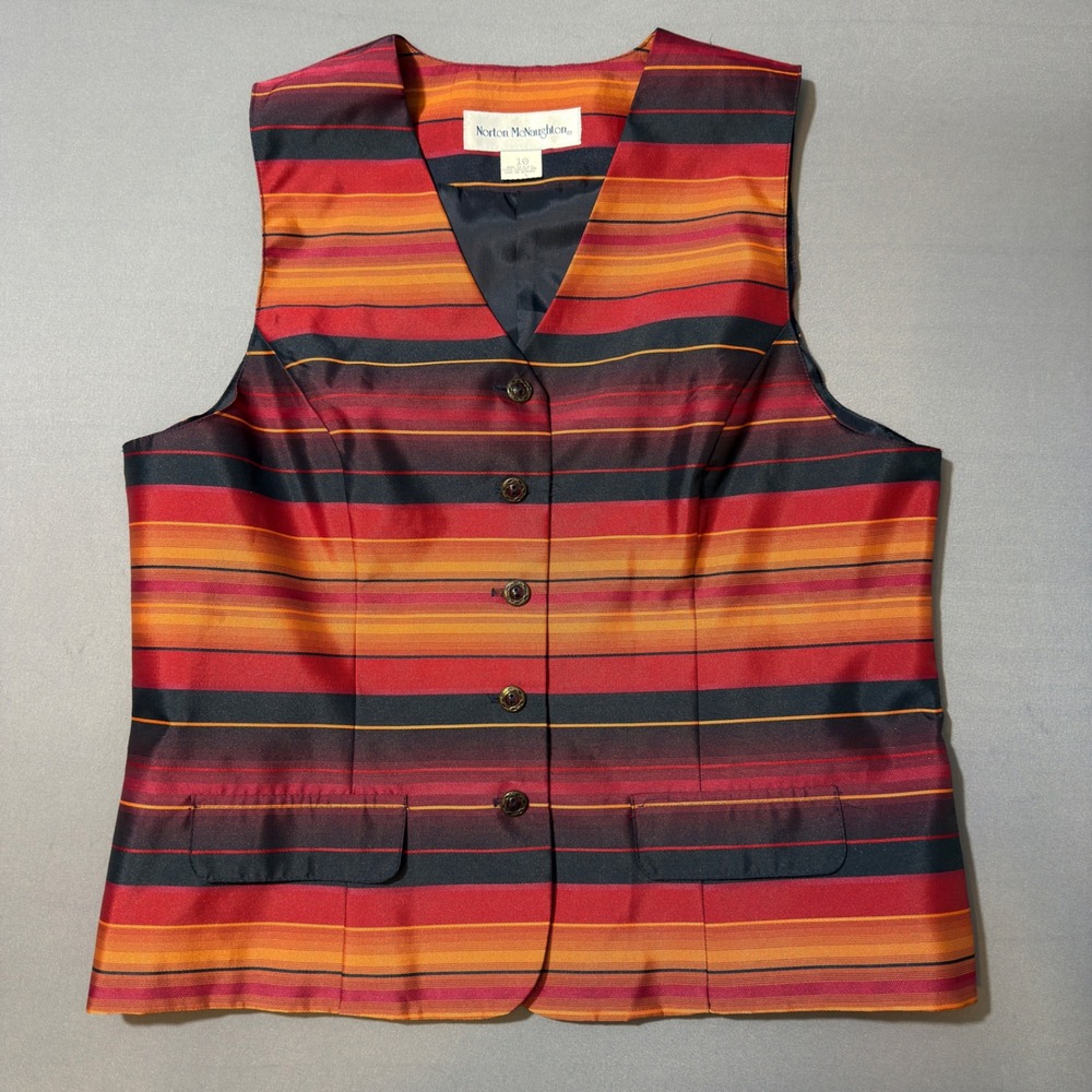 Norton McNaughton‎ Women's Size 10 Striped Sleeveless Vest Red Orange Black